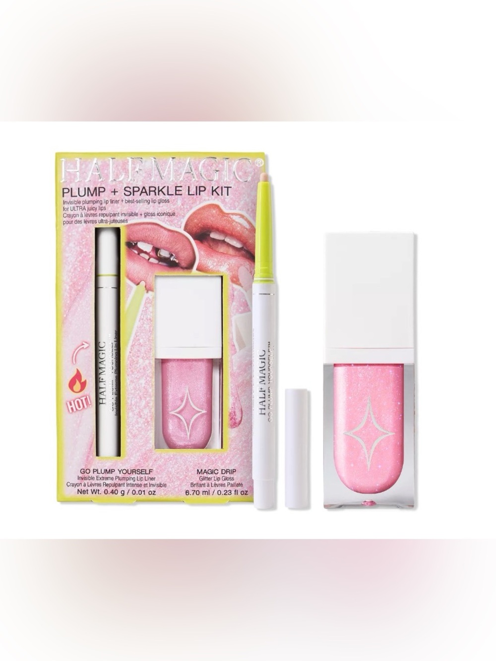 Half Magic Y2K Cherub Pink Glitter Lip Gloss & Plumping Liner Set- $46 value!!